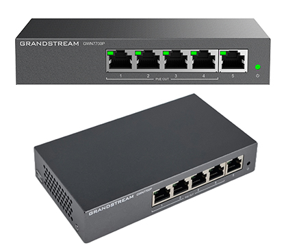 Grandstream GWN7700P Unmanaged Network Switch, 5x GbE RJ45, 4x PoE 802.3 af/at, up to 30W per port, 60W total power budget, meta