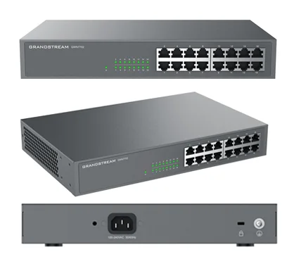 Grandstream GWN7702 Switch no gestionable,16x Gbe RJ45 con negociación automática y MDI/MDIX. Capacidad de switching de 32Gbps.Qos, IGMP snoop. Carcasa de metal. Montaje escritorio, pared y rack.