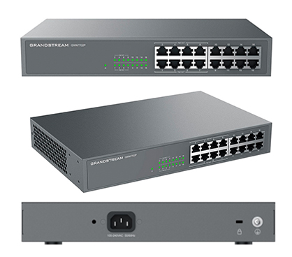 Grandstream GWN7702P Switch no gestionable,16x GbE RJ45,8x PoE (138W) 802.3 af/at. Capacidad switching 32Gbps. Qos,IGMP snoop.Carcasa de metal. Montaje escritorio, pared y rack.
