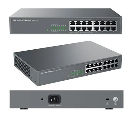 Grandstream GWN7702P Switch no gestionable,16x GbE RJ45,8x PoE (138W) 802.3 af/at. Capacidad switching 32Gbps. Qos,IGMP snoop.Carcasa de metal. Montaje escritorio, pared y rack.