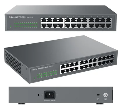 Grandstream GWN7703 Switch no gestionable, 24 x Gbe RJ45 con negociación automática y MDI/MDIX. Capacidad de switching de 48Gbps.Qos, IGMP snoop. Carcasa de metal. Montaje escritorio, pared o rack.