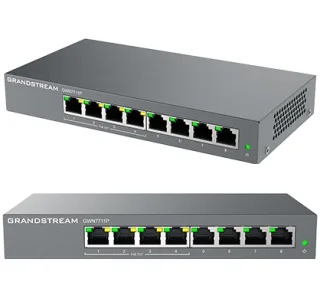 Grandstream GWN7711P Switch gestionable Capa 2. Puertos: 8x GbE 4 de ellos PoE 802.3af/at 30W y pasivo 24V, PoE budget: 60W. Capacidad de switching 16 Gbps. Qos, IGM Snooping, control tráfic