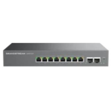 Grandstream GWN7721 Switch gestionable multigigabit Capa 2. Puertos: 8 x 2,5 GbE y 2x 10G SFP+. Cuenta con Qos, IGM Snooping , control de tráfico unicast.