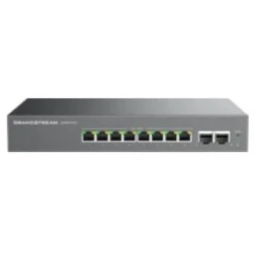 Grandstream GWN7721 Switch gestionable multigigabit Capa 2. Puertos: 8 x 2,5 GbE y 2x 10G SFP+. Cuenta con Qos, IGM Snooping , control de tráfico unicast.