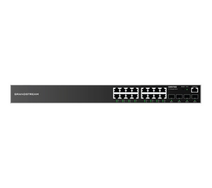Grandstream GWN7802P Switch gestionable Capa 2+ enracable. Puertos:16 x GbE RJ45 con PoE budget de 240W. 2 puertos SFP. Potencia de salida por puerto PoE: >30W. Fuente integrada 270W