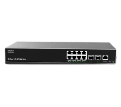 Grandstream GWN7811 Switch gestionable Capa 3 enracable. Puertos: 8x GbE RJ45 + 2xSFP+. Rendimiento de 28Gbps y capacidad de switching de 56 Gbps. Sin ventilador