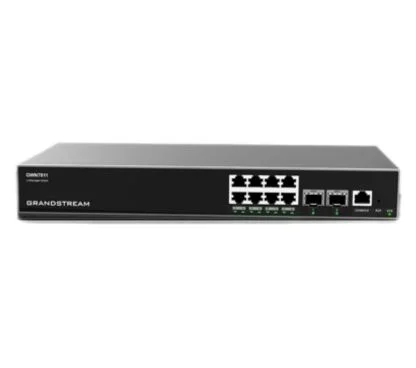Grandstream GWN7811 Switch gestionable Capa 3 enracable. Puertos: 8x GbE RJ45 + 2xSFP+. Rendimiento de 28Gbps y capacidad de switching de 56 Gbps. Sin ventilador
