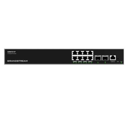 Grandstream GWN7811P Switch gestionable Capa 3 enracable. 8 puertos GbE RJ45 PoE con PoE budget 120W + 2 puertos SFP+. Rendimiento de 28Gbps y capacidad de switching de 56 Gbps. Sin ventilador