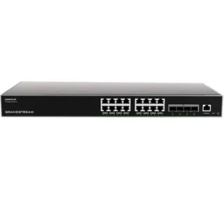 Grandstream GWN7812P Switch gestionable Capa 3 enracable. 16 puertos GbE RJ45 PoE con PoE budget 240W. 4 puertos SFP+. Rendimiento de 56Gbps y capacidad de switching de 112 Gbps.