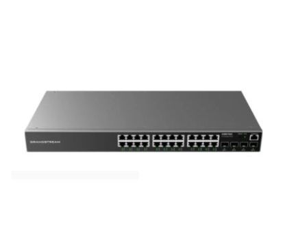 Grandstream GWN7813 Switch gestionable Capa 3 apilable y enracable. Puertos: 24x GbE RJ45 + 4xSFP+. Rendimiento de 64Gbps y capacidad de switching de 128Gbps. PSU redundante opcional