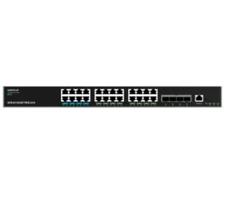 Grandstream GWN7813P Switch gestionable Capa 3 apilable y enracable. 24 puertos GbE RJ45 PoE con PoE budget 360W. 4puertos SFP+. Rendimiento: 64Gbps; Capacidad de switching: 128Gbps. PSU red