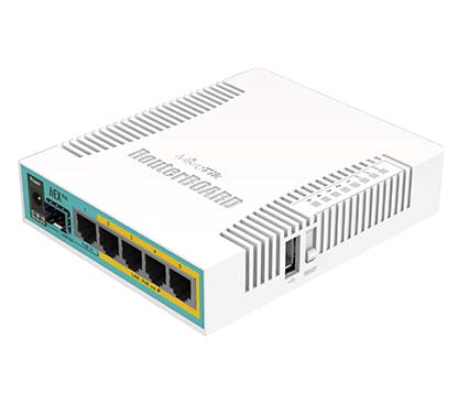 Mikrotik (RB960PGS) HEX POE CPU de 800 MHz, 128 MB de RAM, 5 LAN Gigabit (cuatro con salida PoE), SFP, USB, RouterOS L4, carcasa