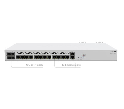 Mikrotik CCR2116-12G-4S+ Router CPU Amazon Annapurna Alpine v3 AL73400 (16 núcleos 2GHz por núcleo) 16GB RAM, 4x SFP+, 13xGb LAN, ranura M.2 PCIe, RouterOS L6, caja montaje rack 1U, doble PSU