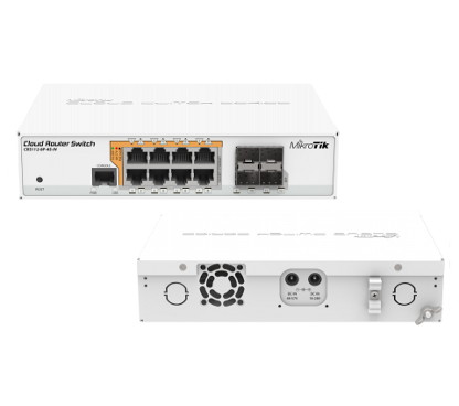 Mikrotik CRS112-8P-4S-IN Cloud Router Switch con CPU QCA8511 a 400Mhz, 128MB RAM, 8xGigabit LAN con salida PoE pasivo 24V (opcional 802.3af/at), 4x SFP, RouterOS