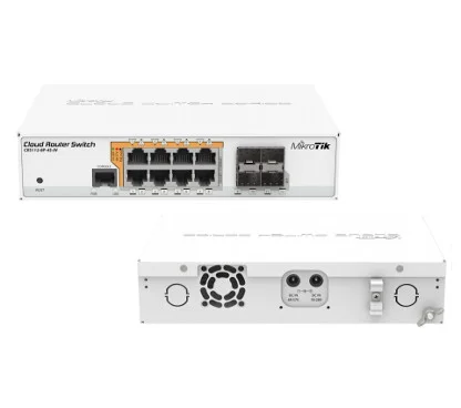Mikrotik CRS112-8P-4S-IN Cloud Router Switch con CPU QCA8511 a 400Mhz, 128MB RAM, 8xGigabit LAN con salida PoE pasivo 24V (opcional 802.3af/at), 4x SFP, RouterOS