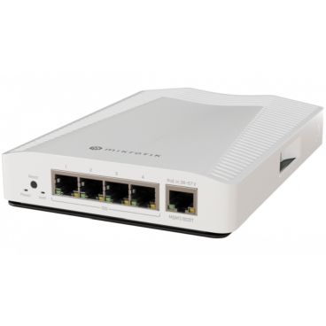 Mikrotik CRS304-4XG-IN Switch 4xEthernet 10Gb, 1xEthernet 1G para gestión, CPU dual core 1200 MHz, 512MB RAM, RouterOS L5/SwitchOS (arranque dual), caja sobremesa, fuente alimentación, kit fijación para carril DIN, PoE in