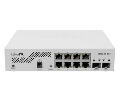 Mikrotik CRS310-8G+2S+IN Cloud Router Switch 310-8G+2S+IN con CPU de 800 Mhz, 256 MB RAM, 8 x Ethernet de 2,5 Gigabit, 2 x SFP+ , RouterOS L5, caja de sobremesa, orejas para montaje en rack fuente de alimentación