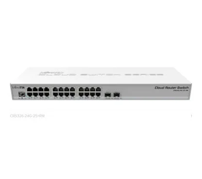 Mikrotik CRS326-24G-2S+RM Cloud Router Switch con CPU de 800 MHz, 512 MB de RAM, 24xGigabit LAN, 2xSFP+, RouterOS L5 o SwitchOS