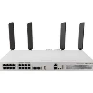 Mikrotik CRS418-8P-8G-2S+5axQ2axQ-RM Cloud Router Switch con CPU de cuatro núcleos a 2.2GHz, 1 GB de RAM, 17 puertos Ethernet Gbe (8 con soporte PoE-out 802.3af/at), 2 puertos 10G SFP+,dual-
