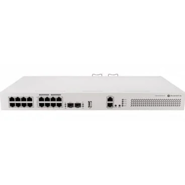 Mikrotik CRS418-8P-8G-2S+RM Cloud Router Switch con quad-core IPQ-8072 2.2GHz ARM CPU, 1 GB RAM, 98DX226S switch chip, 17 x Gigabit Eth puertos (8 con 802.3af/at PoE-out support), 2 x 10G SFP+ ports, RouterOS L5,