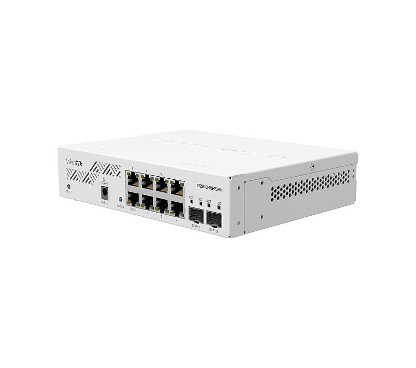 Mikrotik CSS610-8G-2S+IN Switch 8xEthernet 1Gb, 2x SFP+, SwOS, funciones routing (VLAN, filtros MAC, etc), PoE in, caja de escritorio, incluye kit de montaje en rack
