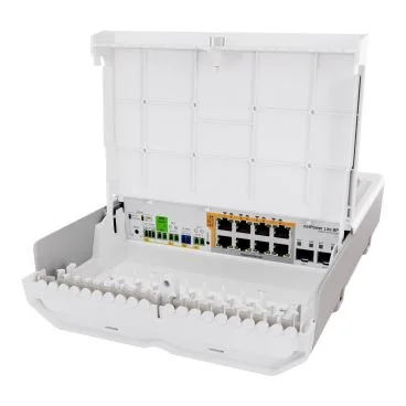 Mikrotik CSS610-8P-2S+OUT Switch con 8 puertos Gigabit 802.3af/at PoE-out, 2 alojamientos SFP+, SwitchOS, compatibilidad con UPS integrada, carcasa para exteriores, kit de montaje (fuente de alimentación NO incluida)