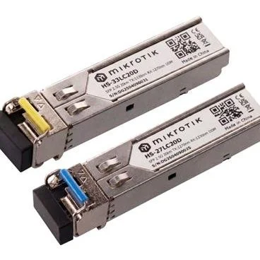 Mikrotik HS-2733LC20D Par de módulos transceptores SFP compuesto por: HS-27LC20D (1,25 Gbps/2,5 Gbps para fibra óptica monomodo (SM), alcance de hasta 20 km + HS-33LC20D (1,25 Gbps/2,5 Gbps para fibra óptica monomodo (SM),