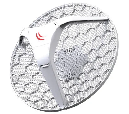 Mikrotik LHG XL HP5 RBLHG-5HPnD-XL con antena de 27dBi 5GHz, wireless de doble cadena 802.11a/n, CPU de 600MHz, 64MB RAM, 1x LAN, POE, fuente de alimentación, RouterOS L3