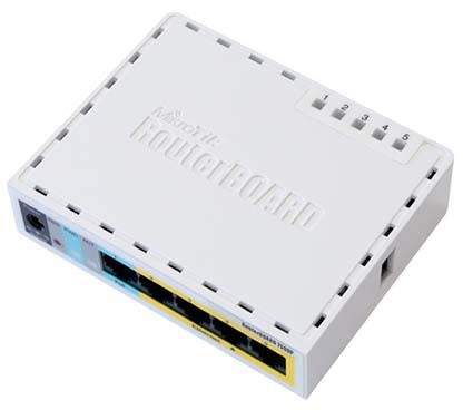 Mikrotik RB/750UP (RB750UPr2 Hex PoE Lite) CPU de 650MHz, 64MB de RAM, 5xLAN (cuatro con salida PoE), USB, RouterOS L4, caja de