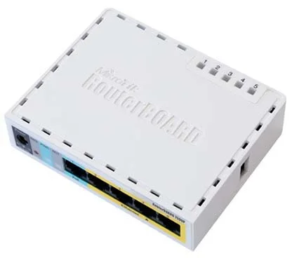 Mikrotik RB/750UP (RB750UPr2 Hex PoE Lite) CPU de 650MHz, 64MB de RAM, 5xLAN (cuatro con salida PoE), USB, RouterOS L4, caja de