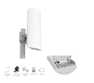 Mikrotik RB911G-2HPnD-12S mANTBox 2 12s con antena sectorial de 12dBi 120 grados a 2.4Ghz, wireless doble cadena 802.11bgn, CPU de 600MHz, 64MB RAM, 1xGigabit LAN, fuente de alimentación, PO