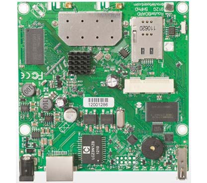 Mikrotik RB912UAG-2HPnD con CPU Atheros de 600Mhz, 64MB de RAM, 1xGigabit LAN, USB, miniPCIe, wireless integrado de 2.4Ghz 802.1