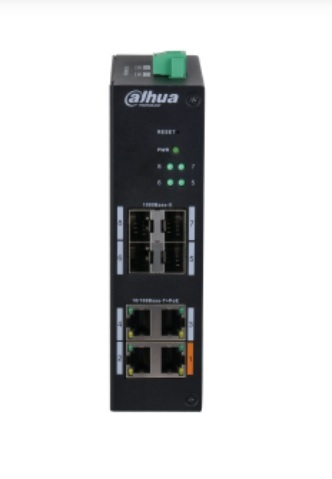 Dahua DH-HS4408-4ET-60 - Switch Industrial Gestionable Layer 2, 8x Puertos (4x 10/100Mbps PoE + 4x Uplink SFP Gbps), Puertos PoE: 1x PoE++ (60W) y 3x PoE+ (15/30W), PoE Budget 60W, Temperatura de Funcionamiento –40 °C a +45 °C ,