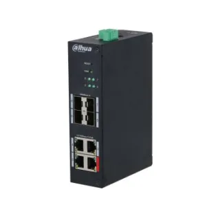 Dahua DH-HS4408-4ET-96 - Switch Industrial Gestionable Layer 2, 8 Puertos (4× 10/100Mbps PoE + 4x Gbps SFP Uplink), Puertos PoE: 1x PoE++ (90W), 3x PoE+ (30W), PoE Budget 96W, Temperatura de