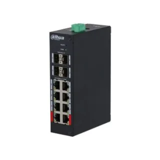 Dahua DH-HS4412-8ET-120 - Switch Industrial Gestionable Layer 2, 12 Puertos (8× 10/100Mbps PoE + 4x Gbps SFP Uplink), Temperatura de Funcionamiento de –30 °C a +65 °C, PoE, Carril DIN