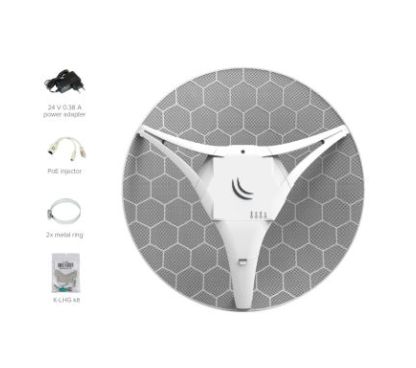 Mikrotik RBLHGR LHG R con antena direccional LTE 21dBi 25 grados, CPU 650MHz, 64MB RAM, 2xLAN (una con PoE-OUT) ranura miniPCI-e
