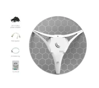 Mikrotik RBLHGR LHG R con antena direccional LTE 21dBi 25 grados, CPU 650MHz, 64MB RAM, 2xLAN (una con PoE-OUT) ranura miniPCI-e