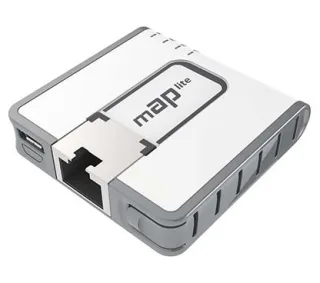 Mikrotik RBmAPL-2nD (mAP lite) con CPU de 650Mhz, 64MB de RAM, 1xLAN, wireless de doble cadena 802.11bgn a 2.4Ghz con antenas in