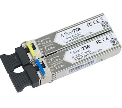 Mikrotik S-3553LC20D Par de dos modulos SFP Bidi: S35LC20D (1.25G SM 20km T1310nm/R1550nm) + S53LC20D (1.25G SM 20kmT1550nm/R13