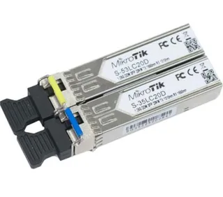 Mikrotik S-3553LC20D Par de dos modulos SFP Bidi: S35LC20D (1.25G SM 20km T1310nm/R1550nm) + S53LC20D (1.25G SM 20kmT1550nm/R13