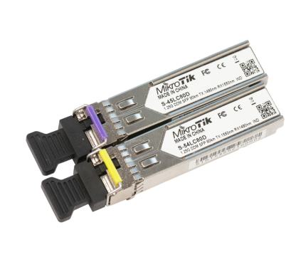 Mikrotik S-4554LC80D Par de módulos SFP BiDi: S-45LC80D (1.25G SM 80km T1490nm/R1550nm, Single LC-connector) + S-54LC80D (1.25G