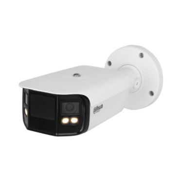 Dahua DH-IPC-PFW5849P-A180-E2-ASTE-0360B - Cámara IP Dual Sensor Formato Bullet Panoramica, Resistente a Intemperie, Resolución 2x4MP 25fps (4096×1800px), Lente Fija (3.6mm), Luz Diurna Full Color (sin IR) 40m, Alimentación PoE y