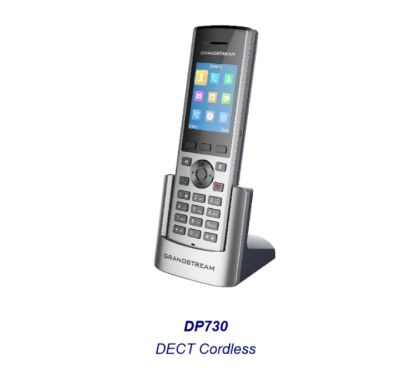 Grandstream DP730 Terminal IP DECT para DP75x ,10 cuentas SIP,10 líneas y conferencia 3 vías.Hasta 40h. de conversación. Alcance:400m. Ext y 50 int.,pantalla TFT LCD 2,4'.Conector auric.3,5m