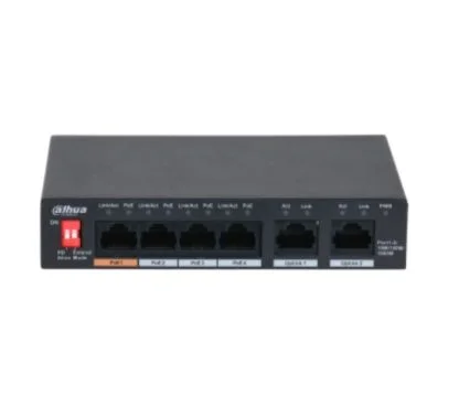 Dahua DH-PFS3006-4GT-60-V2 DH-PFS3006-4GT-60 is an unmanaged Desktop Switch with 4 × 10/100/1000 Mbps PoE Ports. It provides 4 × 10/100/1000 Mbps Ethernet ports and 2 × 10/100/1000 Mbps uplink ports.