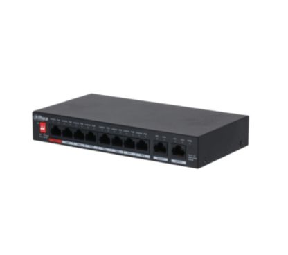 Dahua DH-PFS3010-8GT-96-V2 DH-PFS3010-8GT-96 is an unmanaged Desktop Switch with 8 ×10/100/1000Mbps PoE Ports. It provides 8 × 10/100/1000 Mbps Ethernet ports and 2 × 10/100/1000 Mbps uplink ports. Th