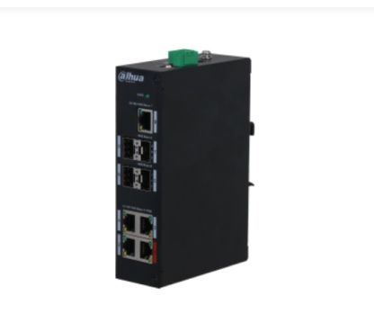 Dahua DH-PFS3409-4GT-96-V2 Switch Dahua no gestionable de gama industrial. 4 RJ45 Gigabit PoE/PoE+/Hi-PoE/PoEbt. 4 SFP uplink Gigabit. 1 RJ45 Uplink Gigabit. Transmisión PoE hasta 250 metros