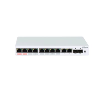Dahua DH-PFS4212-8GT-110 All-gigabit port design; Supports IEEE802.3af, IEEE802.3at, Hi-PoE and IEEE802.3bt (red port)standards; 250 m long-distance PoE transmission (10 Mbps); PoE Watchdog;