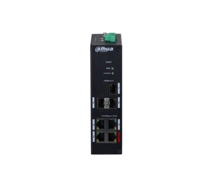 Dahua DH-PFS4307-4ET-96 4 × 100 Mbps Ethernet ports, and 3 × 1000 Mbps uplink optical ports. Meets IEEE 802.3af and IEEE802.3at power supply standards. The red port meets Hi-PoE/IEEE 802.3bt