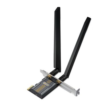 TP-Link ARCHER TBE400E BE6500 Tri-Band Wi-Fi 7 Bluetooth PCI Express Adapter SPEED: 2880 Mbps at 6 GHz + 2880 Mbps at 5 GHz + 688 Mbps at 2.4 GHz SPEC: 2× High Gain Tri-Band External Antenna