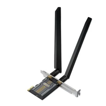 TP-Link ARCHER TBE400E BE6500 Tri-Band Wi-Fi 7 Bluetooth PCI Express Adapter SPEED: 2880 Mbps at 6 GHz + 2880 Mbps at 5 GHz + 688 Mbps at 2.4 GHz SPEC: 2× High Gain Tri-Band External Antennas FEATURE: Wi-Fi 7, MLO, Multi-RU, 4096